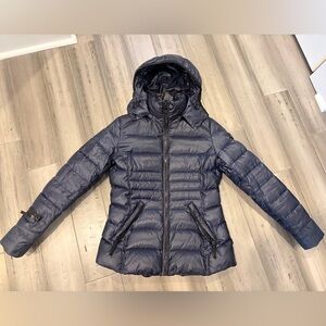 Andrew Marc Navy Quilted Hooded Down Puffer Jacket - 650 fill power